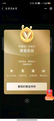支付宝头像金色v代表什么？揭秘黄金会员权益与4大等级区别