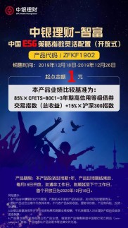 12月18日中银理财首支ESG概念理财产品隆重上市