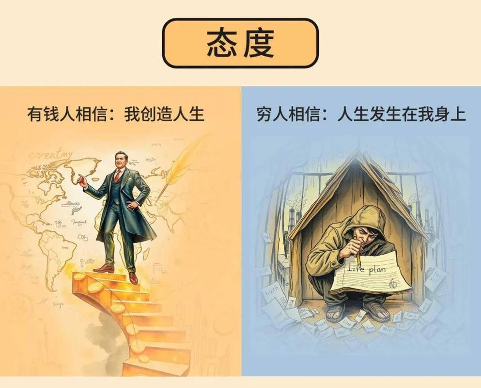 穷人富人思维差异_缺乏金钱野心观念机会了解选择勇气行动知识毅力胆色_富人与穷人的理财